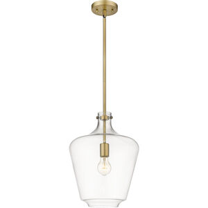 Lowell 1 Light 12 inch Brushed Brass Mini Pendant Ceiling Light in Clear Glass