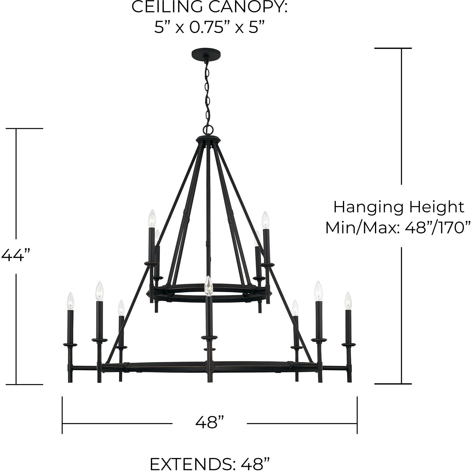 Ogden 12 Light 48 inch Brushed Black Iron Chandelier Ceiling Light