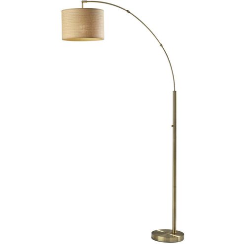 Bowery 74 inch 100.00 watt Antique Brass Arc Lamp Portable Light in Natural Woven with Beige Trim 