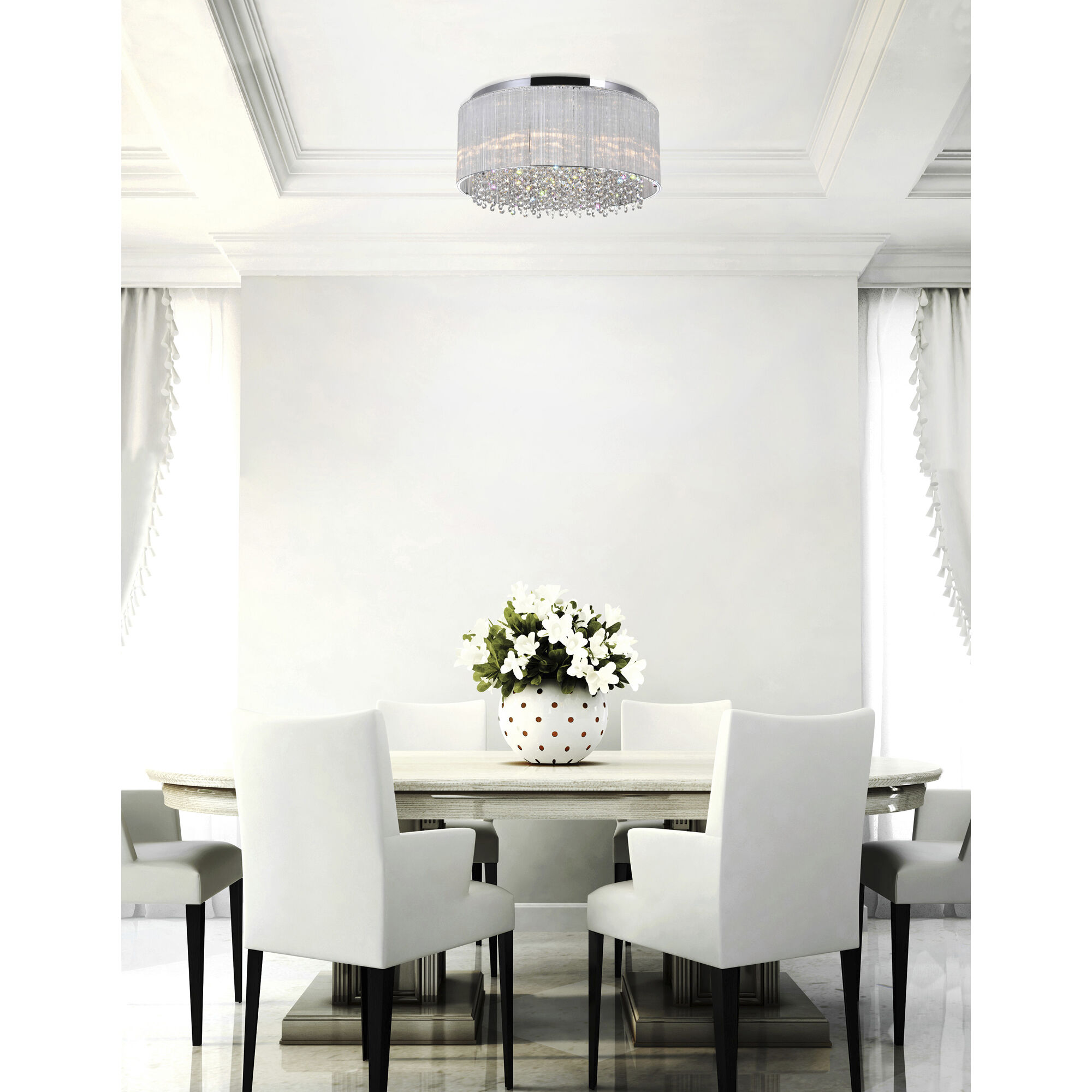 Spring Morning 6 Light 14 inch Chrome Drum Shade Flush Mount Ceiling Light