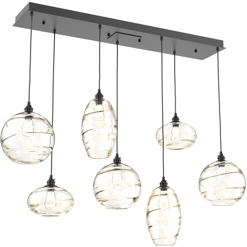 Misto 7 Light 48.4 inch Matte Black Linear Pendant Ceiling Light in Misto Amber, Multi-Port