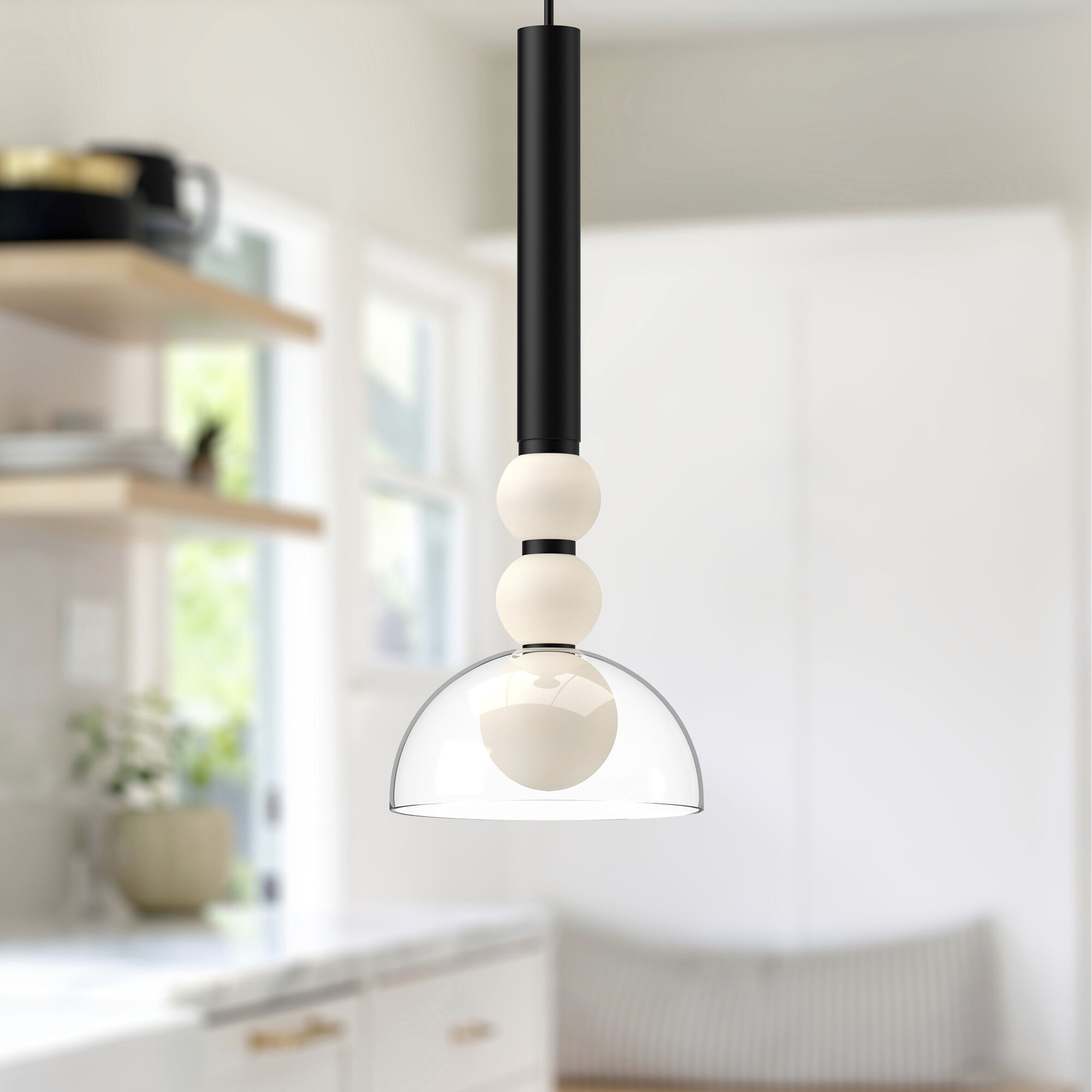 Rise LED 6 inch Black Pendant Ceiling Light in Black and Clear