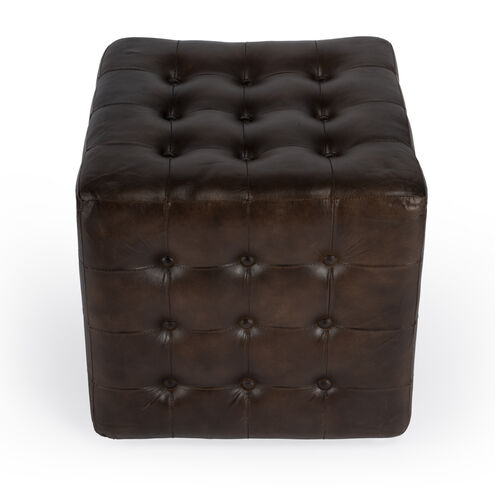Leon Button Tufted Leather Ottoman in Dark Brown