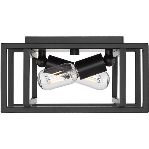 Tribeca 2 Light 12 inch Matte Black Flush Mount Ceiling Light, Damp
