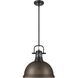 Duncan 1 Light 14 inch Matte Black Pendant Ceiling Light in Rubbed Bronze