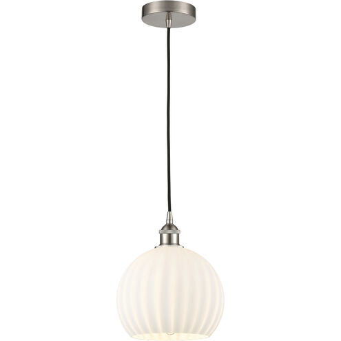 Edison White Venetian 1 Light 10 inch Brushed Satin Nickel Cord Hung Mini Pendant Ceiling Light