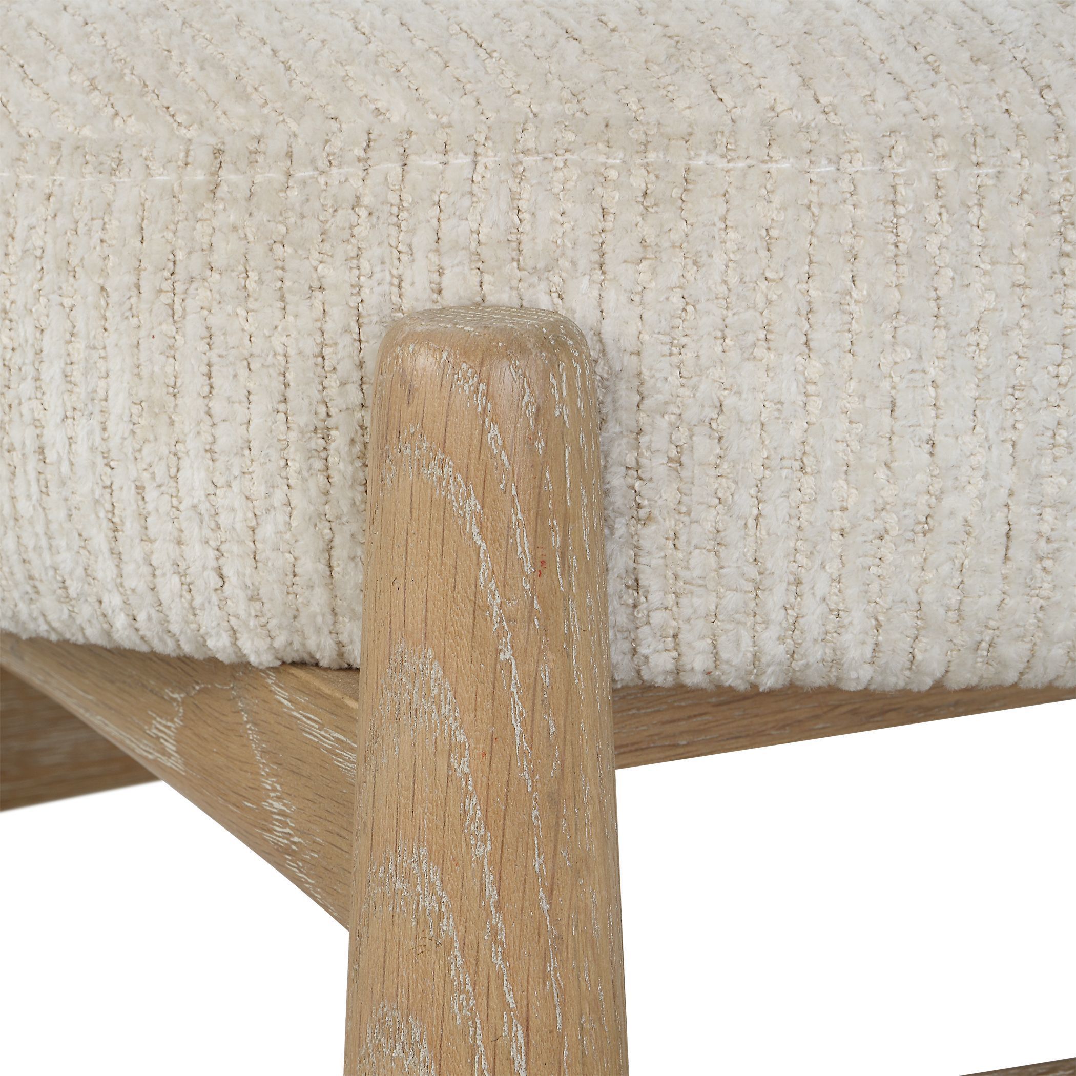Acrobat Off White Glazed Natural Oak and Off-White Fabric Bench