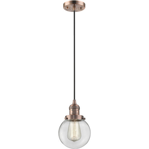 Franklin Restoration Beacon 1 Light 6 inch Antique Copper Mini Pendant Ceiling Light in Incandescent, Clear, Franklin Restoration