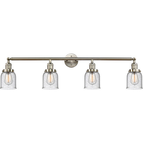 Franklin Restoration Small Bell 4 Light 42 inch Brushed Satin Nickel Bath Vanity Light Wall Light in Seedy Glass, Franklin Restoration
