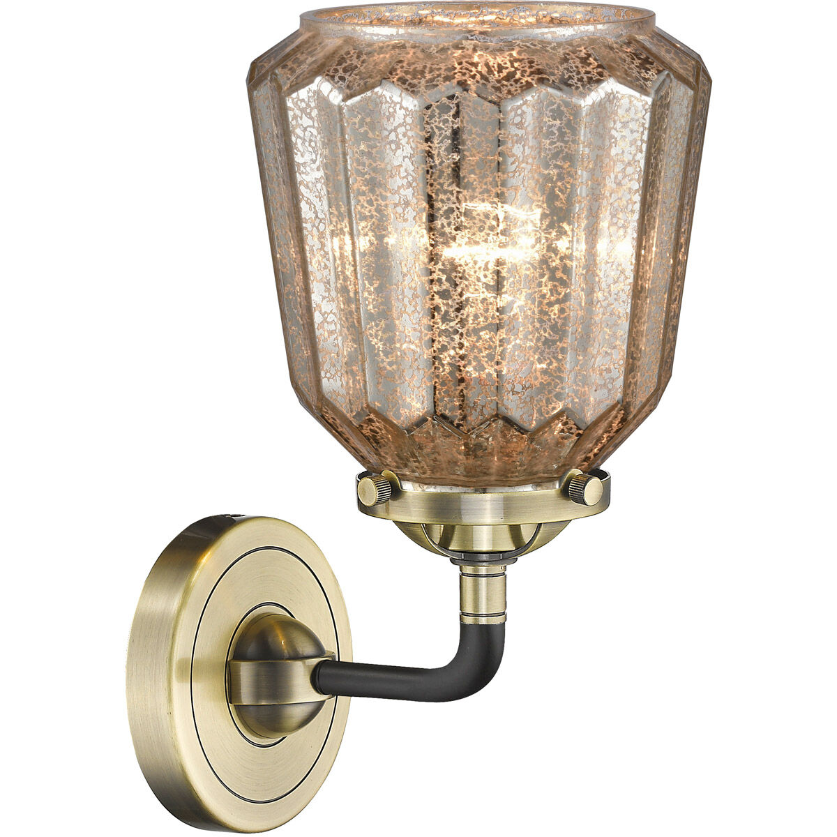Nouveau Chatham LED 6 inch Black Antique Brass Sconce Wall Light in Mercury Glass, Nouveau