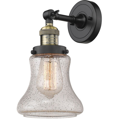Franklin Restoration Bellmont LED 6 inch Black Antique Brass Semi-Flush Mount Ceiling Light in Seedy Glass, Franklin Restoration