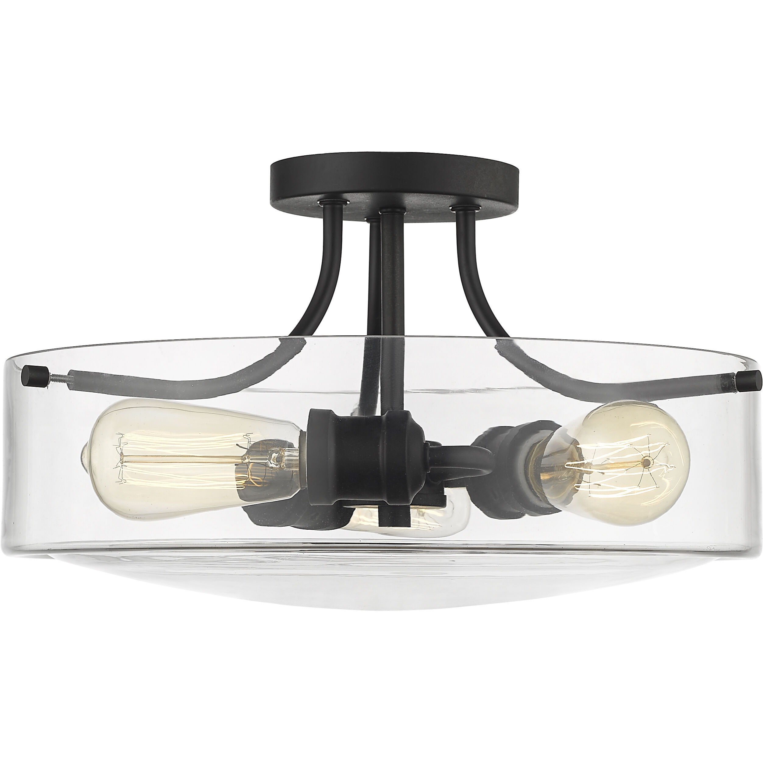 Delaney 3 Light 15 inch Matte Black Semi Flush Mount Ceiling Light