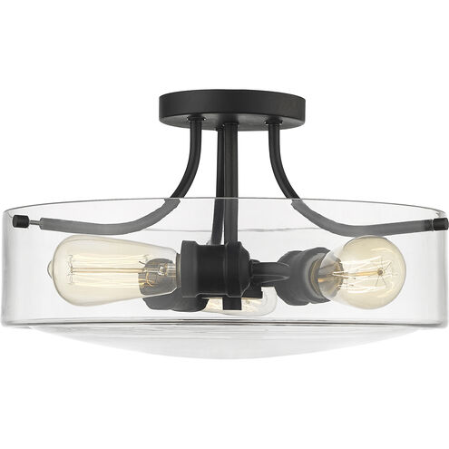 Delaney 3 Light 15 inch Matte Black Semi Flush Mount Ceiling Light