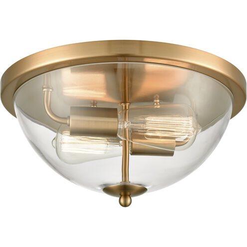 Astoria 2 Light 14 inch Satin Gold Flush Mount Ceiling Light