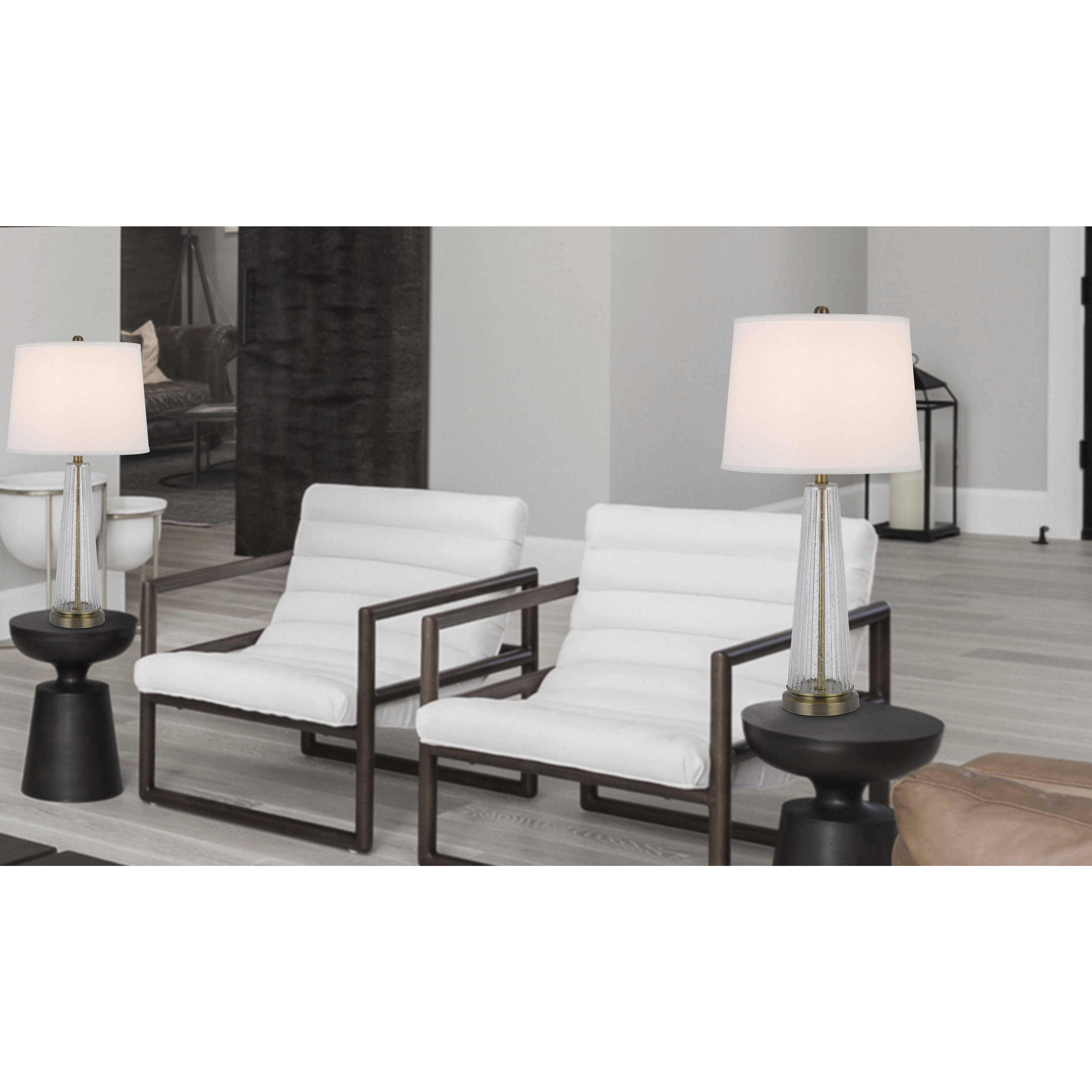 Huxley 30.5 inch 150.00 watt Glass and Antique Brass 2 Pack Table Lamp Set Portable Light