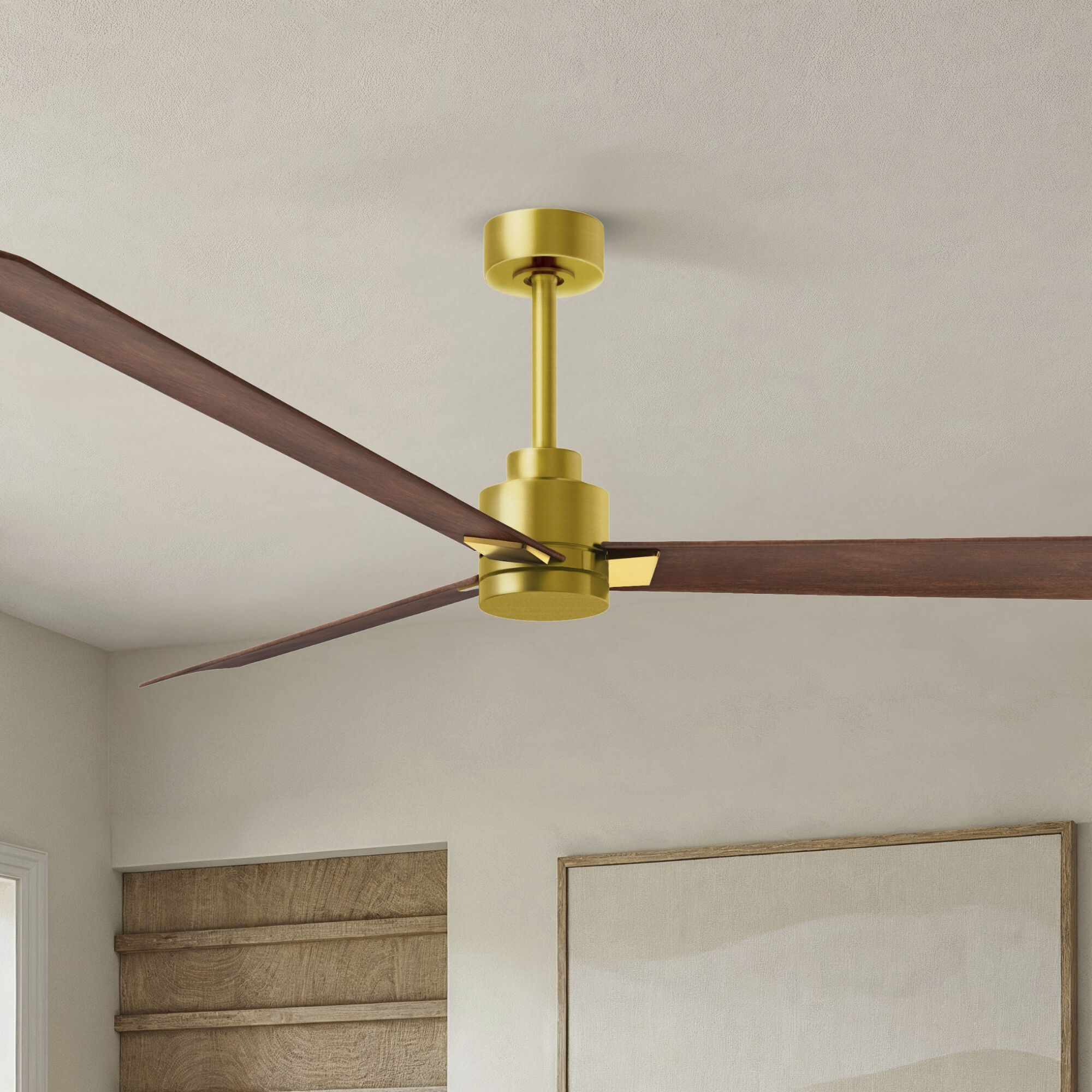 Atlas Alessandra 72 inch Brushed Brass with Walnut Tone Blades Ceiling Fan