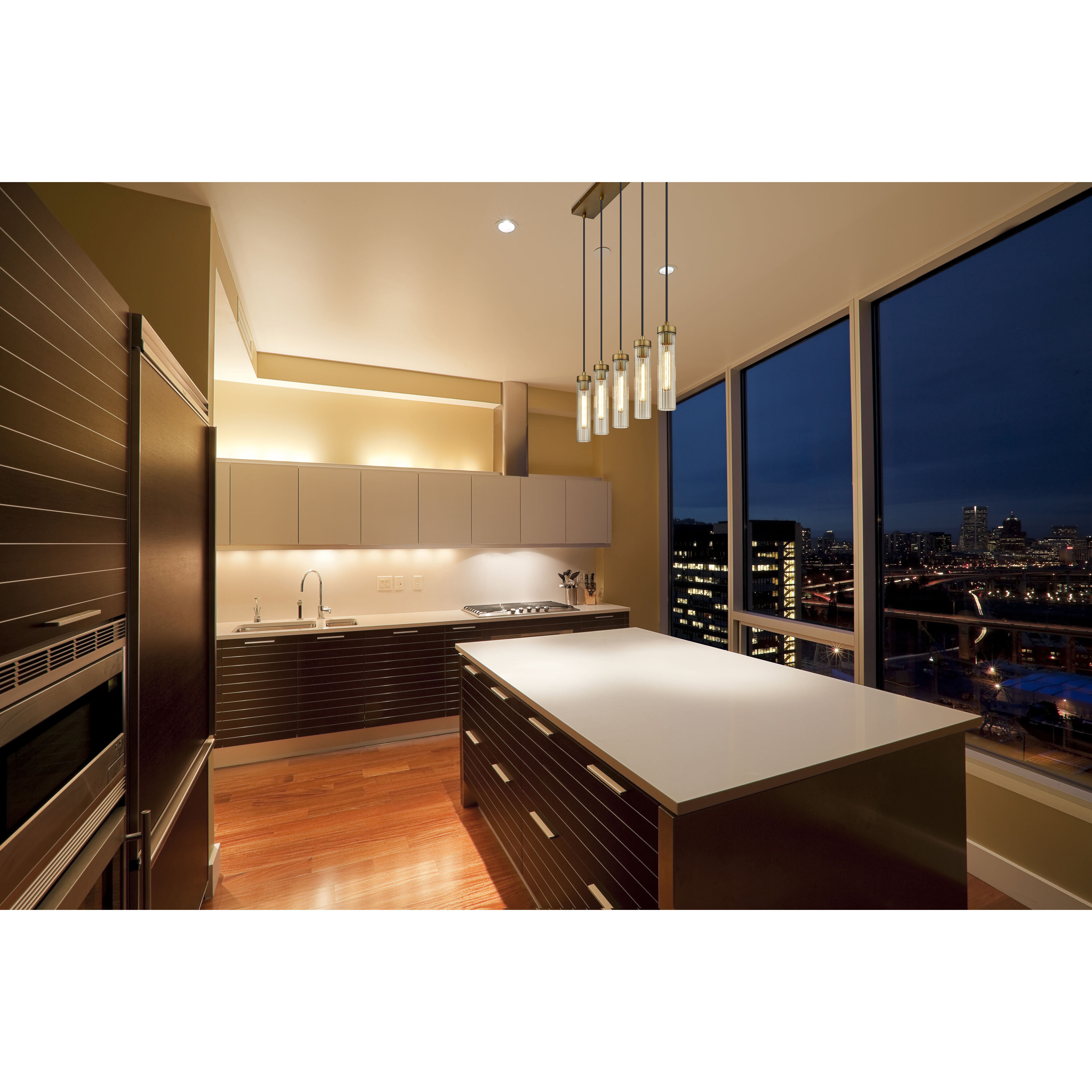 Beau 5 Light 42 inch Rubbed Brass Linear Chandelier Ceiling Light