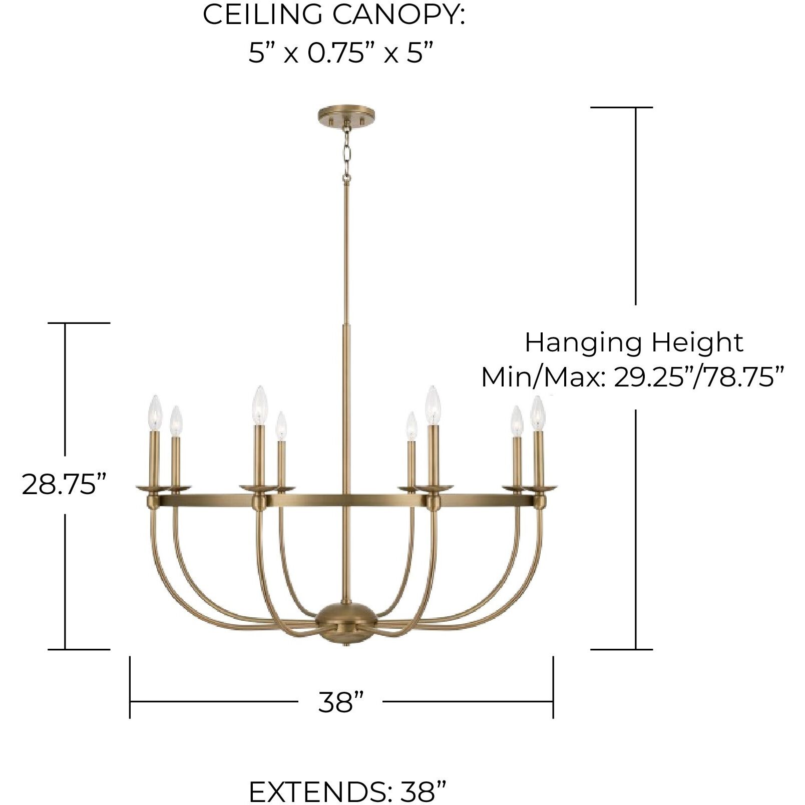 Rylann 8 Light 38 inch Aged Brass Chandelier Ceiling Light