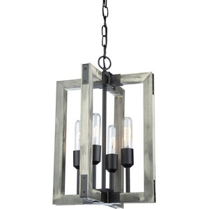 Gatehouse 4 Light 12 inch Beach Wood and Black Up Chandelier Ceiling Light