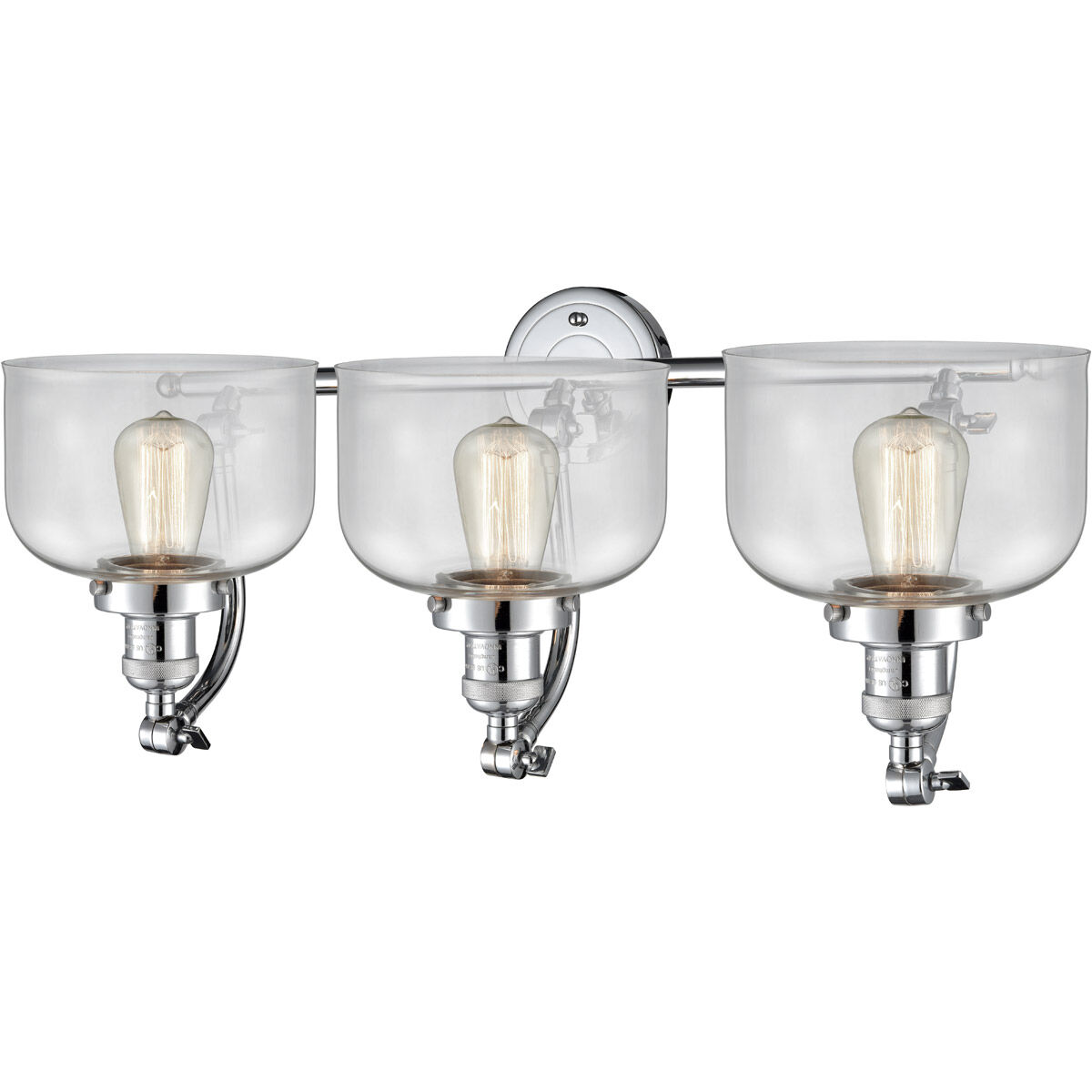 Franklin Restoration Large Bell 3 Light 28 inch Polished Chrome Bath Vanity Light Wall Light in Clear Glass, Franklin Restoration