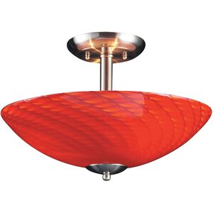 Arco Baleno 3 Light 16 inch Satin Nickel with Red Semi Flush Mount Ceiling Light