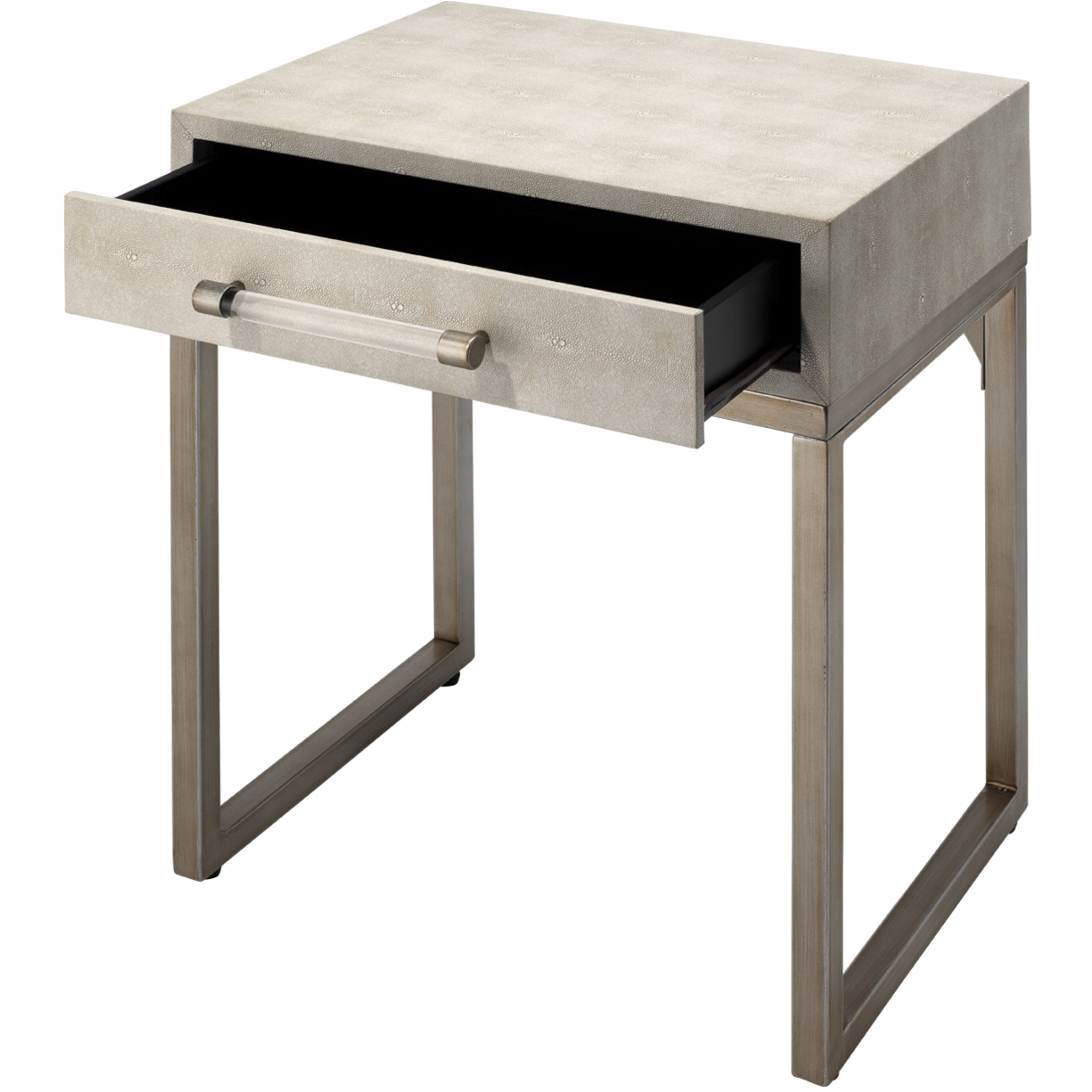 Kain 24 X 20 inch Ivory Faux Shagreen and Antique Brass Metal Side Table