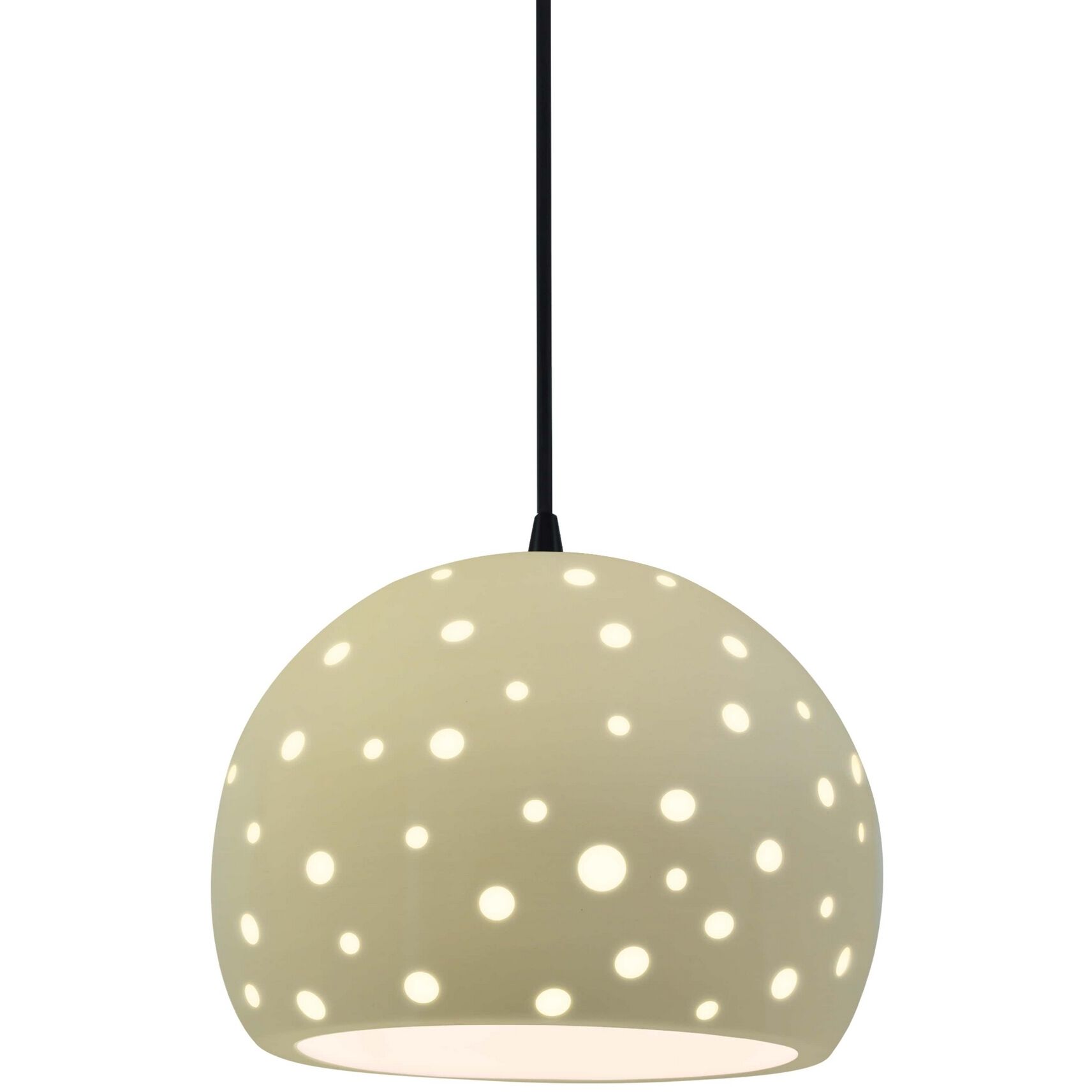 Perforated Globe Pendant Ceiling Light in Matte Black, Black Cord, Replaceable Bulb, Vanilla Gloss, 7W x 6H, Form+Finish+Function