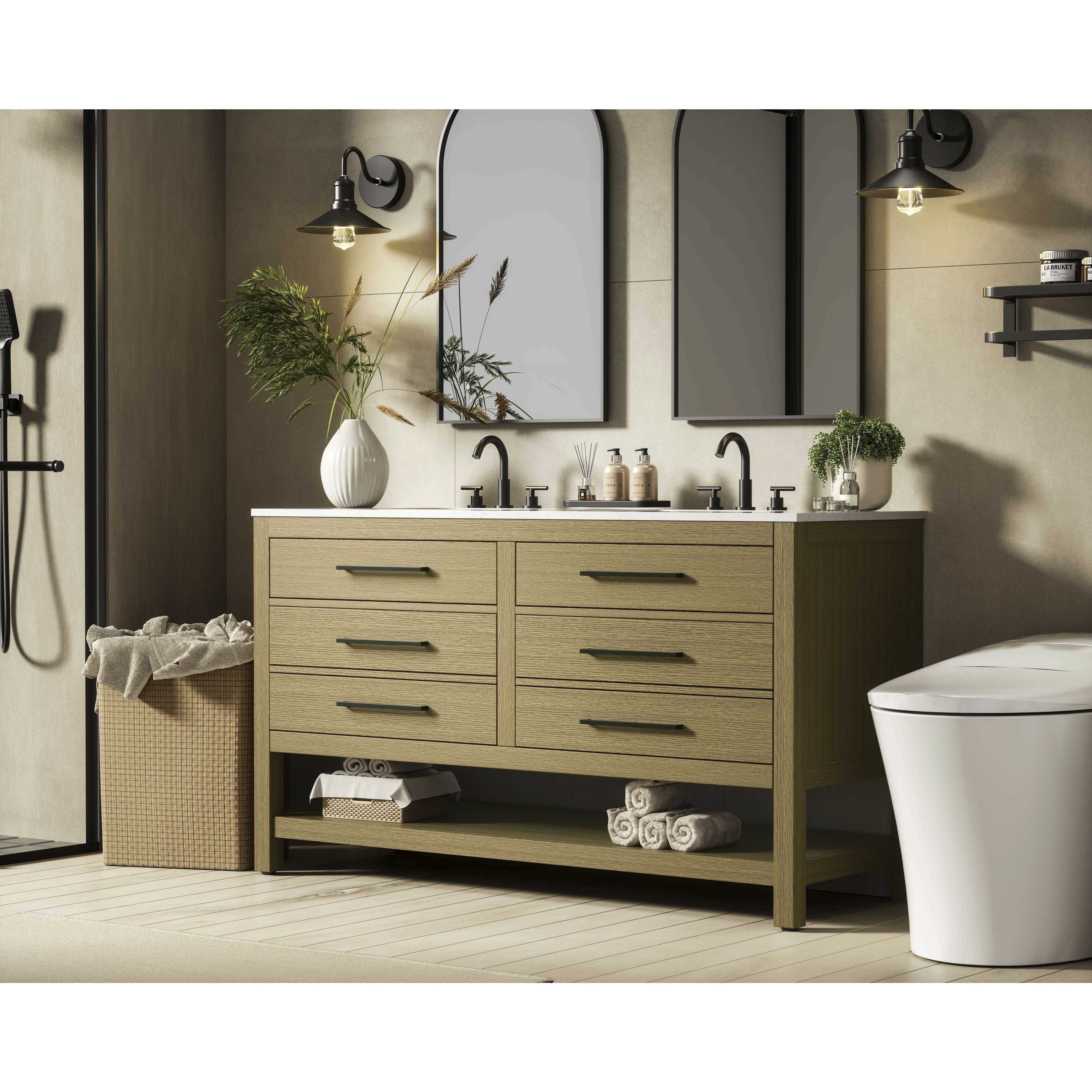 Karson 60 X 34 inch Honey Brown Bathroom Vanity Cabinet