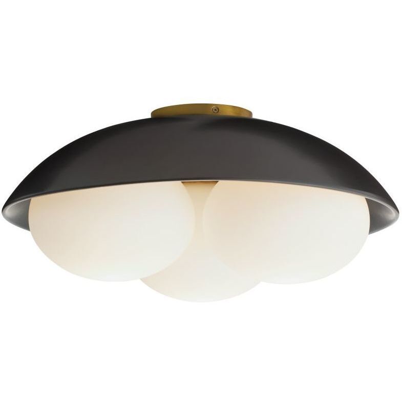 Glaze 3 Light 19 inch Antique Brass and Matte Black Ceramic Flush Mount Ceiling Light, Large