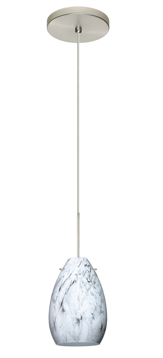 Pera 1 Light Satin Nickel Pendant Ceiling Light in Marble Grigio Glass, Incandescent