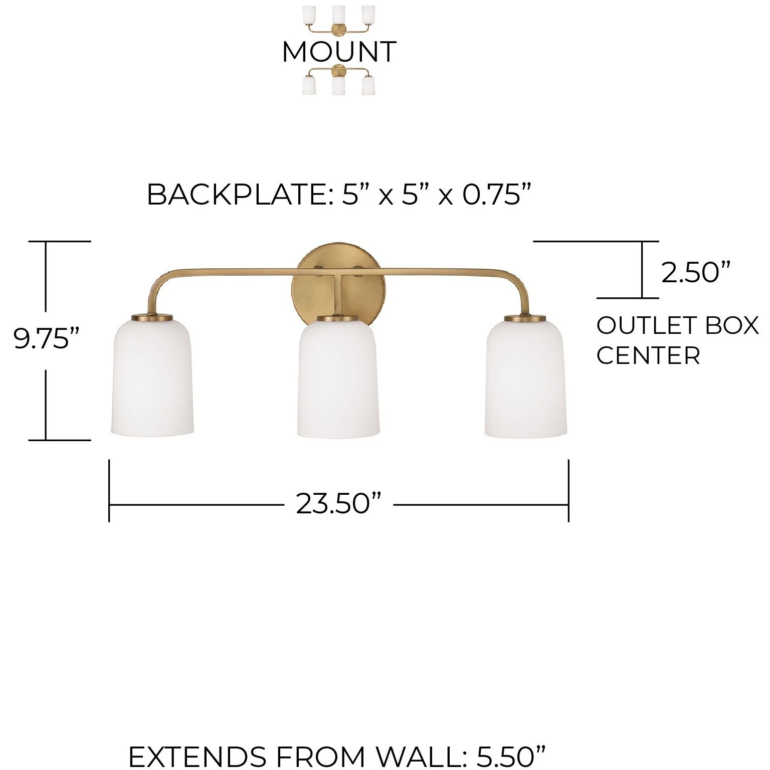 Lawson 3 Light 23.5 inch Aged Brass Vanity Light Wall Light