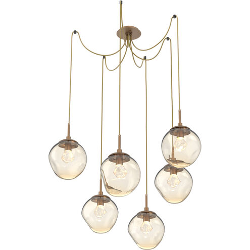 Aster LED 18.7 inch Novel Brass Swag Multi-Pendant Ceiling Light in 3000K LED, Zircon Inner - Amber Outer