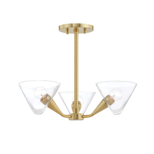 Isabella 3 Light 21 inch Aged Brass Semi Flush Ceiling Light