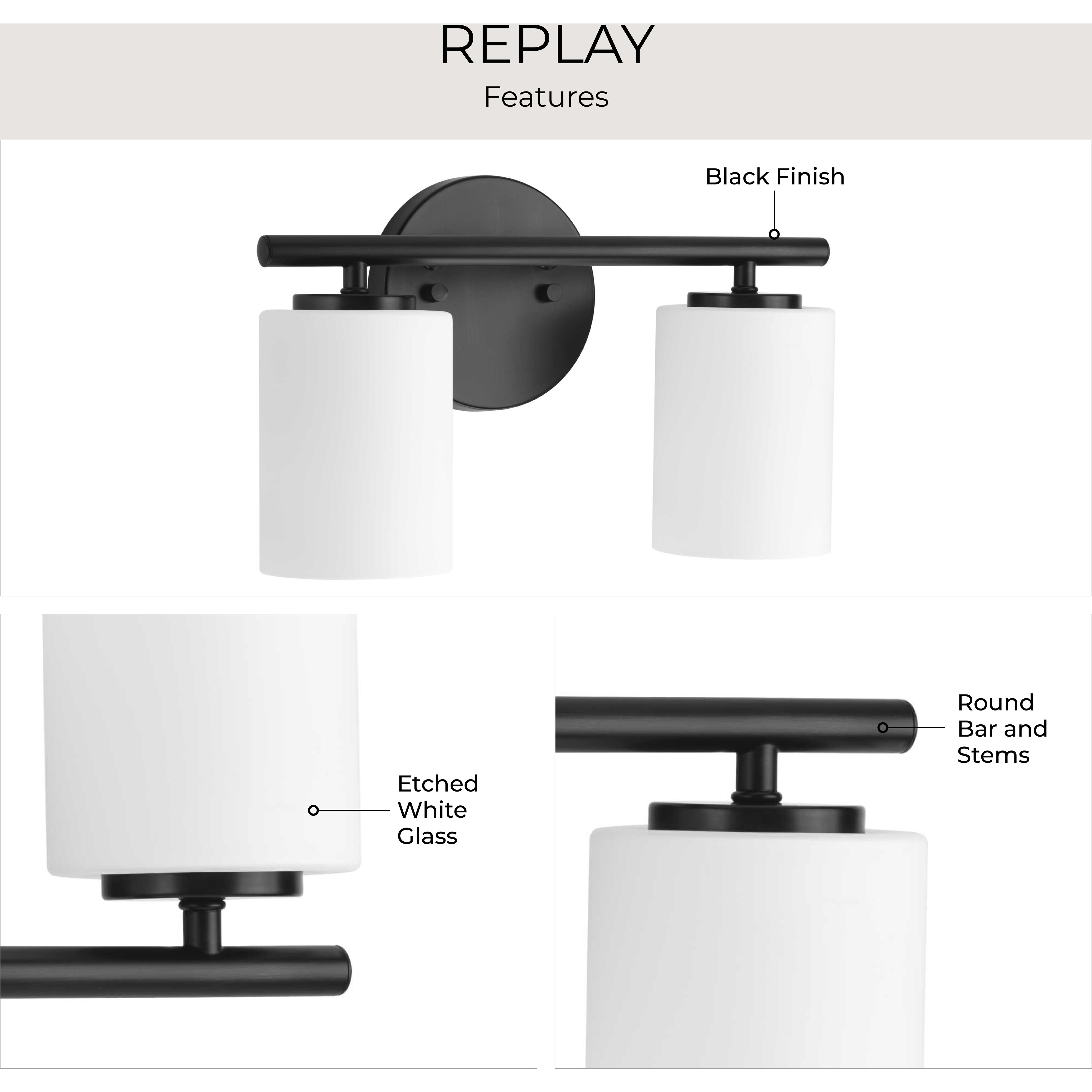 Replay 2 Light 13 inch Black Bath Vanity Wall Light
