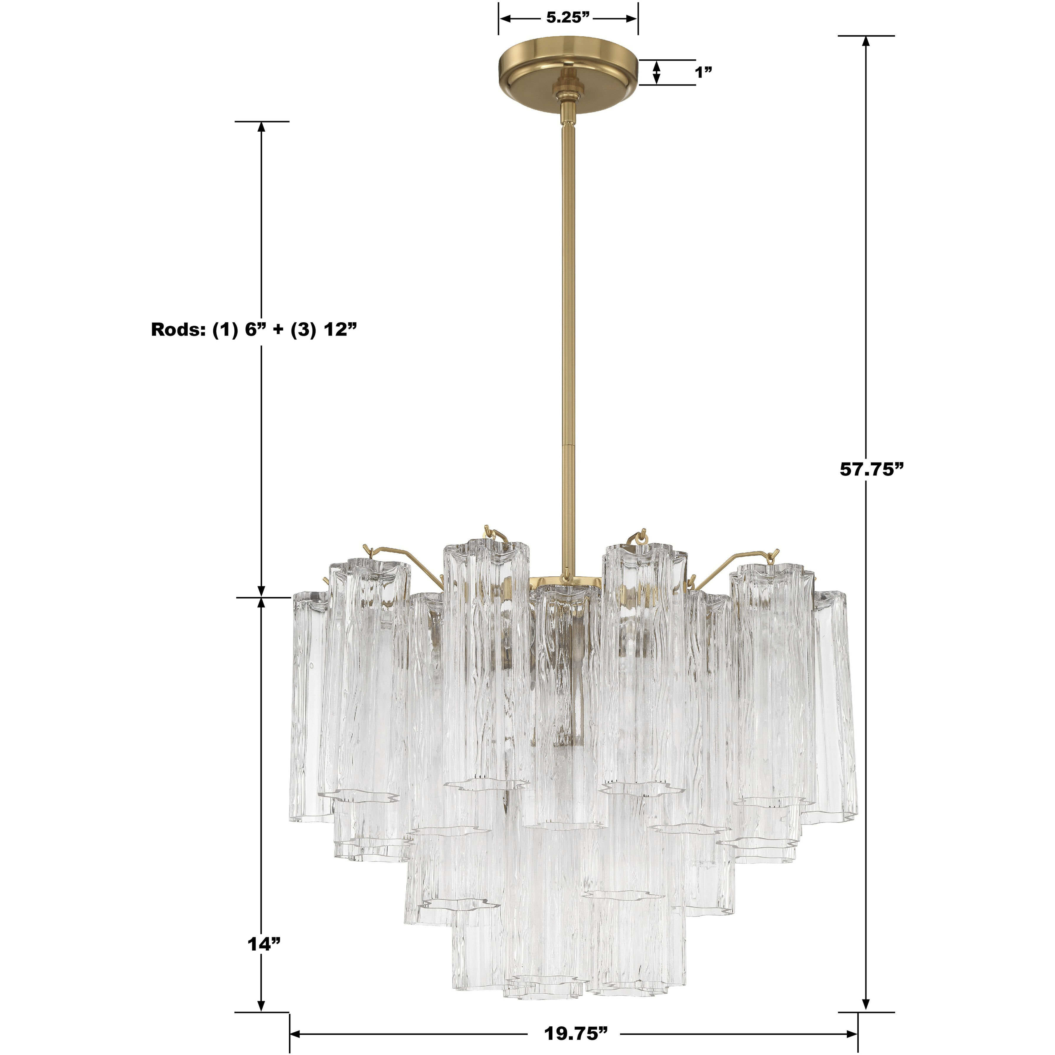 Addis 6 Light 19.75 inch Aged Brass Chandelier Ceiling Light in Tronchi Glass Clear
