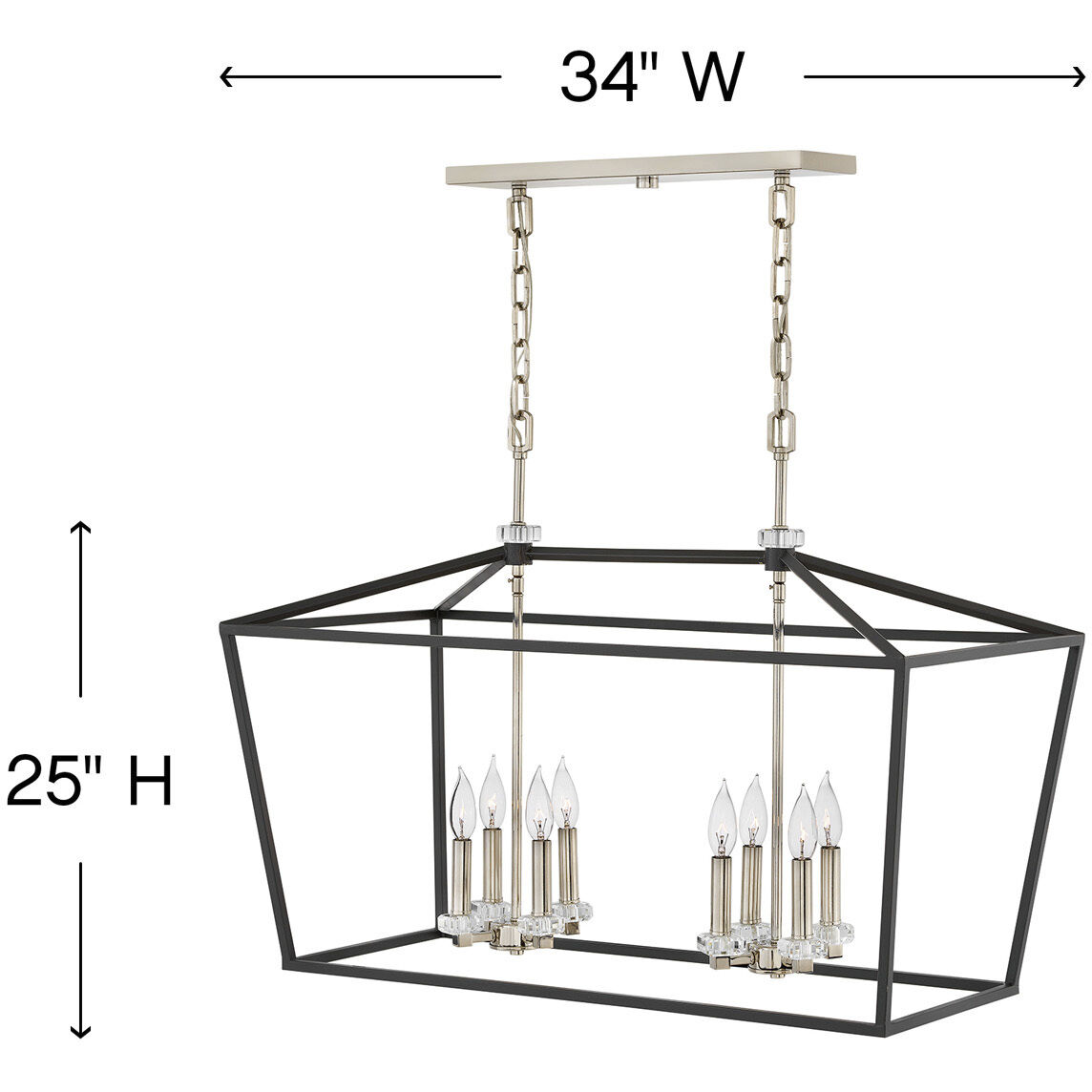 Stinson 8 Light 34 inch Black with Polished Nickel Indoor Linear Chandelier Ceiling Light