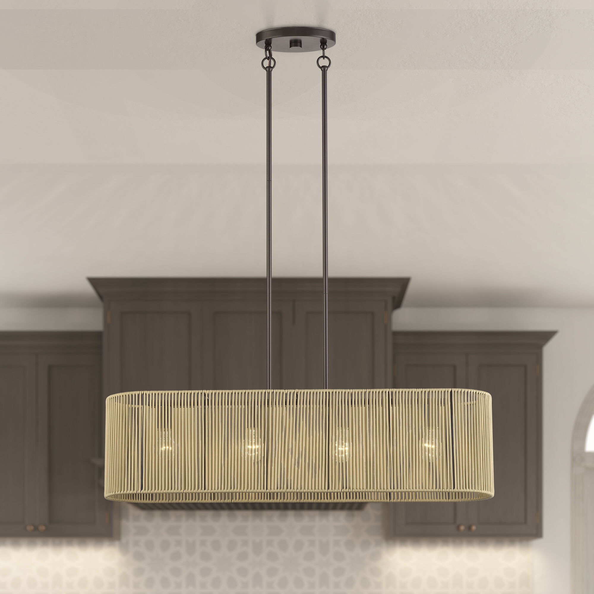 Goldiemesh 4 Light 36 inch English Bronze Linear Chandelier Ceiling Light, Large