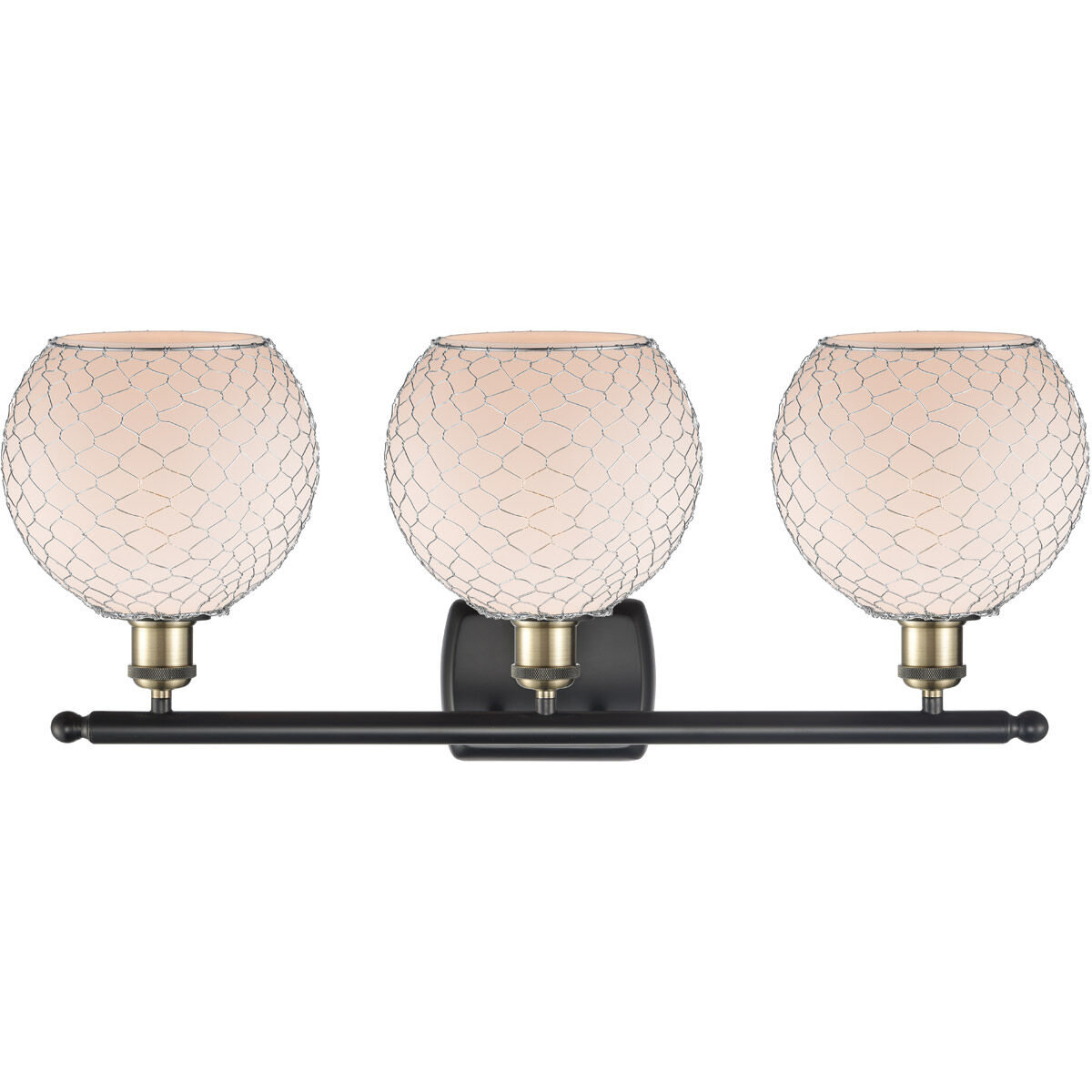 Ballston Farmhouse Chicken Wire 3 Light 26 inch Black Antique Brass Bath Vanity Light Wall Light, Ballston