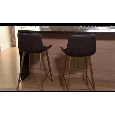 Hines 35.75 inch Charcoal Brown Leather / Stainless Gold Bar Counter Stool