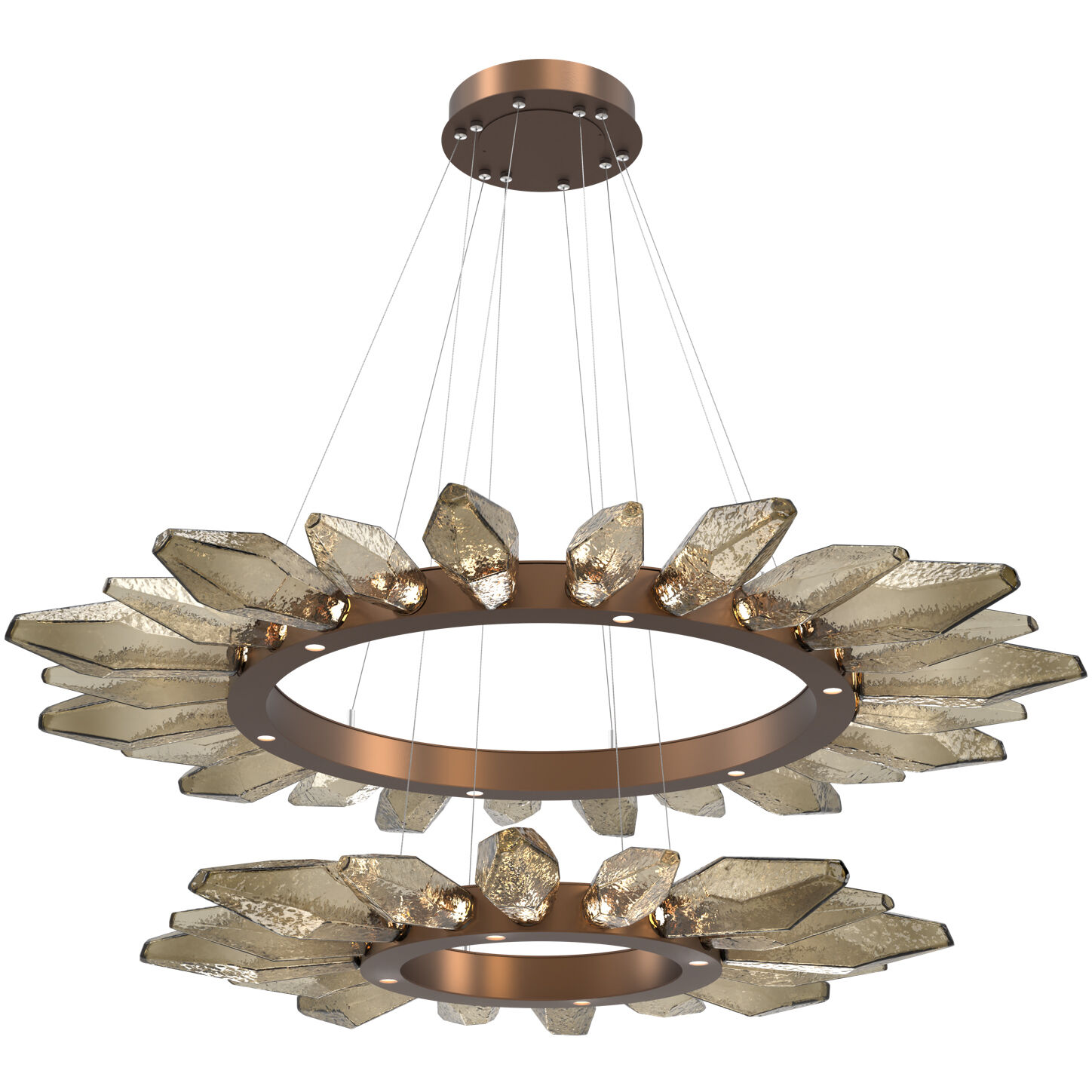 Rock Crystal LED Burnished Bronze Chandelier Ceiling Light, Radial Ring Two Tier