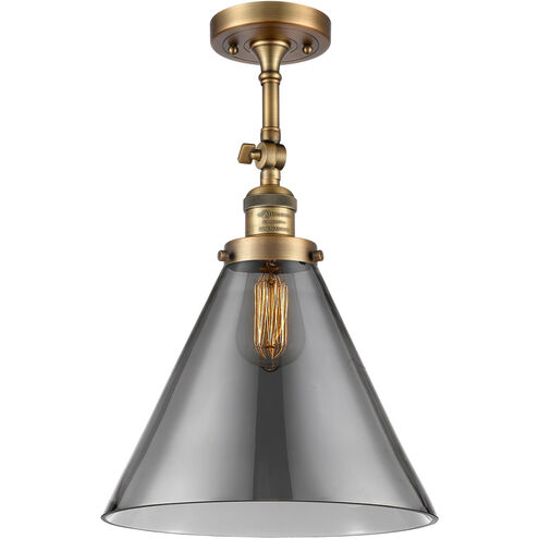 Franklin Restoration X-Large Cone 1 Light 12 inch Brushed Brass Semi-Flush Mount Ceiling Light in Plated Smoke Glass, Franklin Restoration