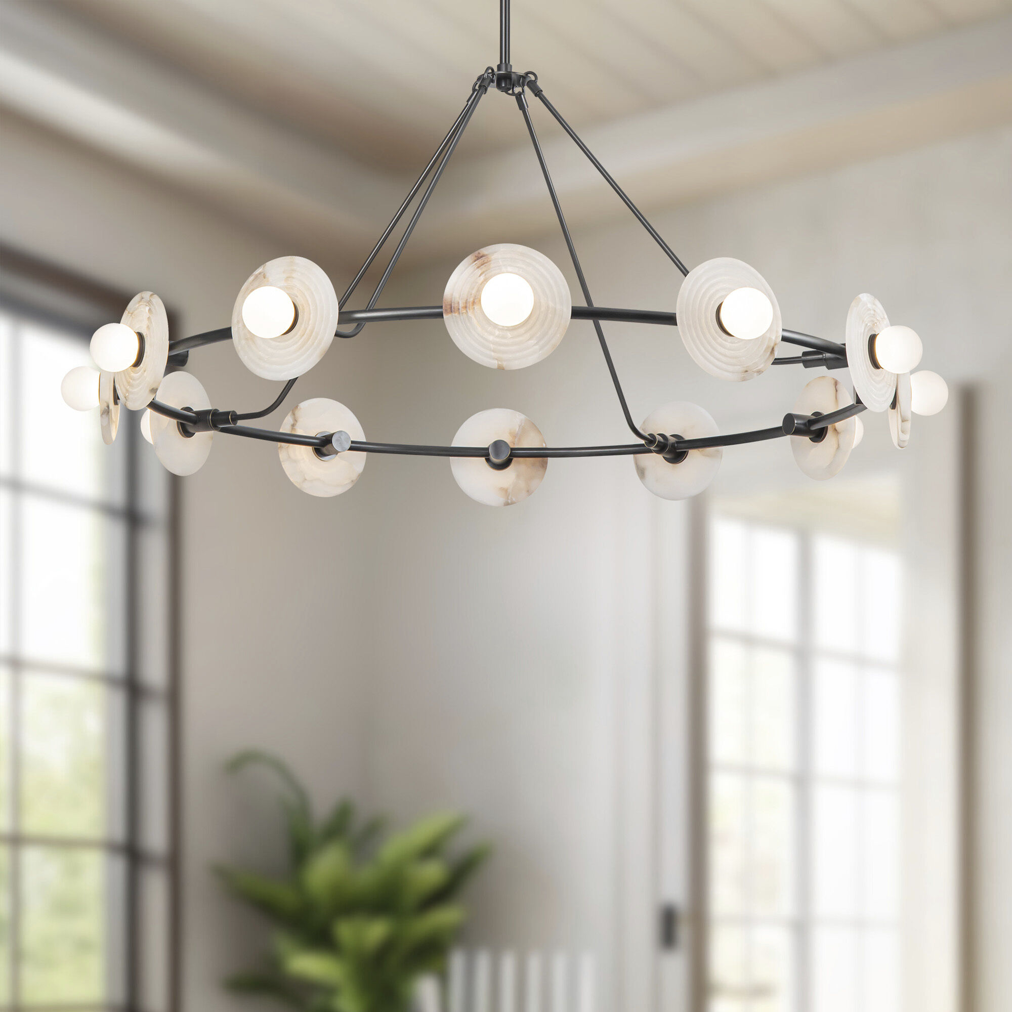 Dahlia LED 46.5 inch Urban Bronze/Alabaster Chandelier Ceiling Light