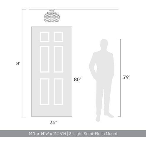 Adeline 3 Light 14 inch Modern Brushed Gold Semi-Flush Ceiling Light