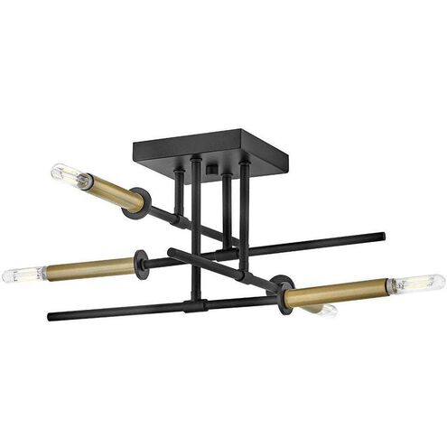 Hux 4 Light 20 inch Black with Lacquered Brass Semi-flush Mount Ceiling Light