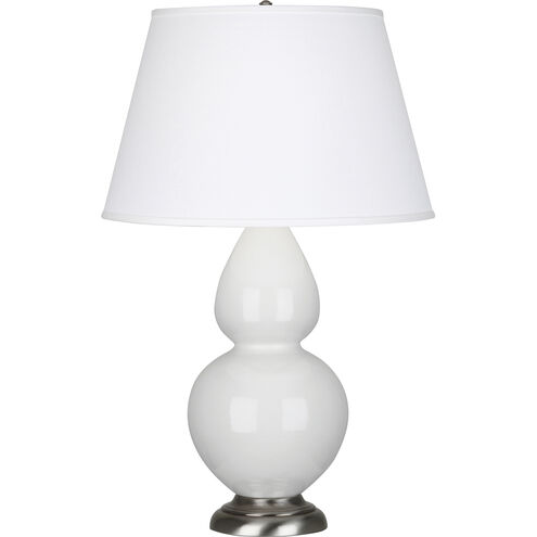Double Gourd 31 inch 150.00 watt Lily Glazed Ceramic with Antique Silver Table Lamp Portable Light in Pearl Dupioni