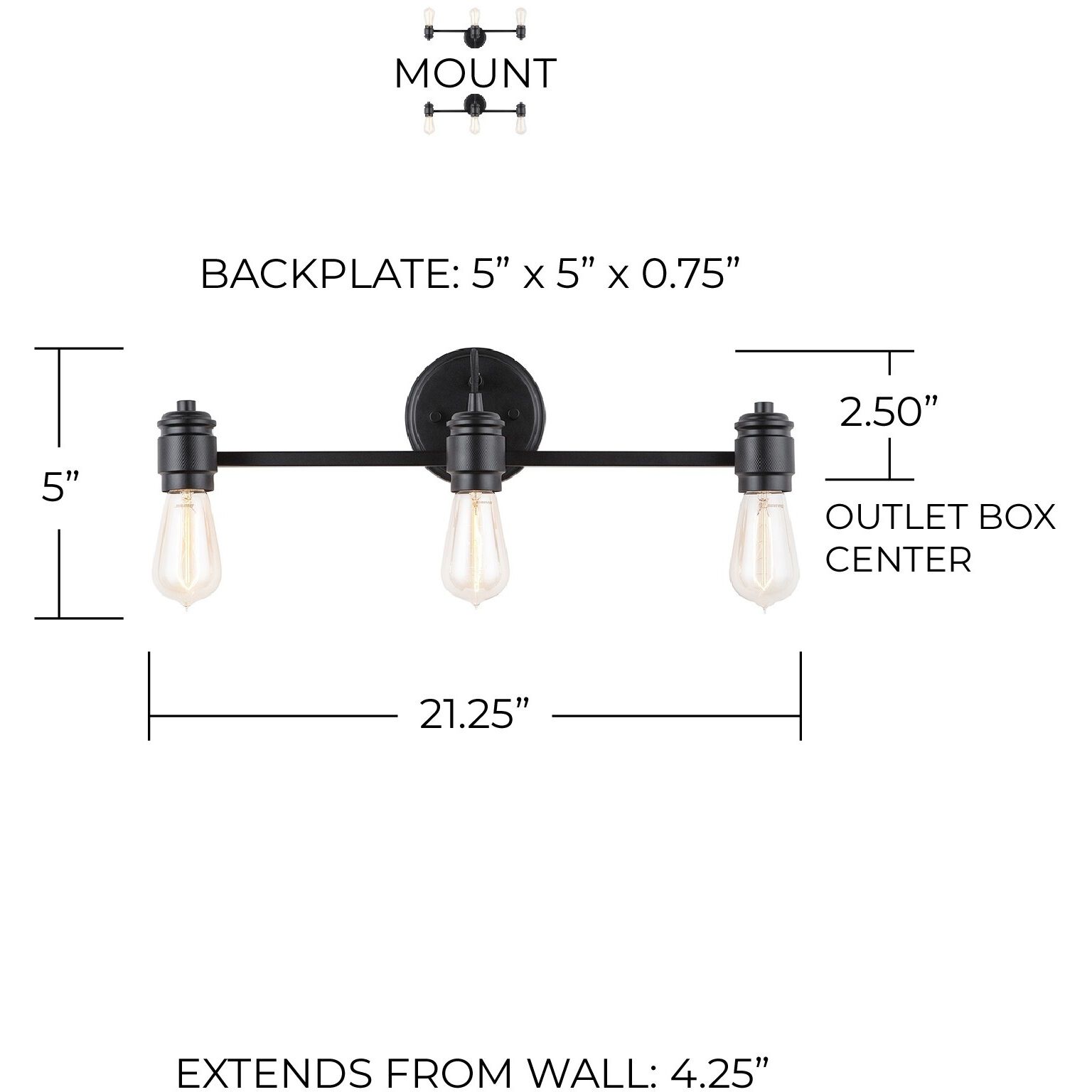 Menlo 3 Light 21.25 inch Matte Black Vanity Light Wall Light