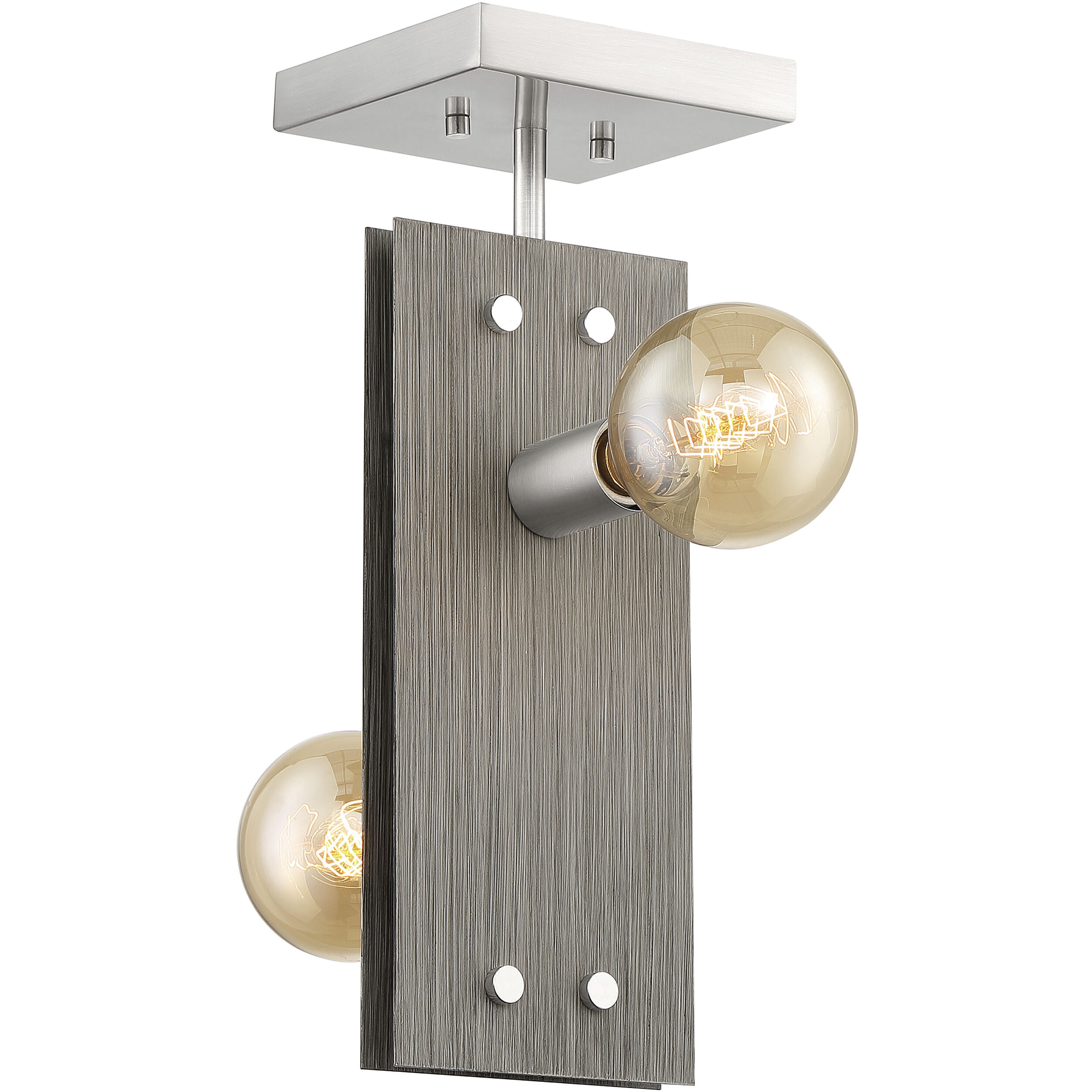 Stella 2 Light 6 inch Driftwood and Brushed Nickel Accents Semi Flush Mount Fixture Ceiling Light