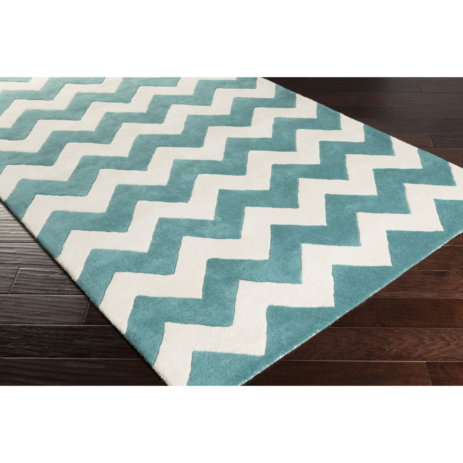 Transit Teal/Cream/Teal/Ivory Handmade Rug
