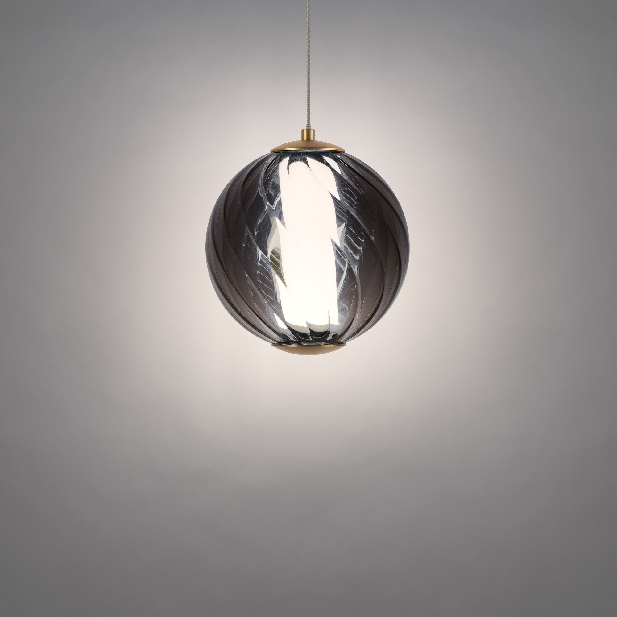 Swirly LED 5.9 inch Smoke Glass and Aged Brass Indoor Hanging Lighting Ceiling Light in 3500K