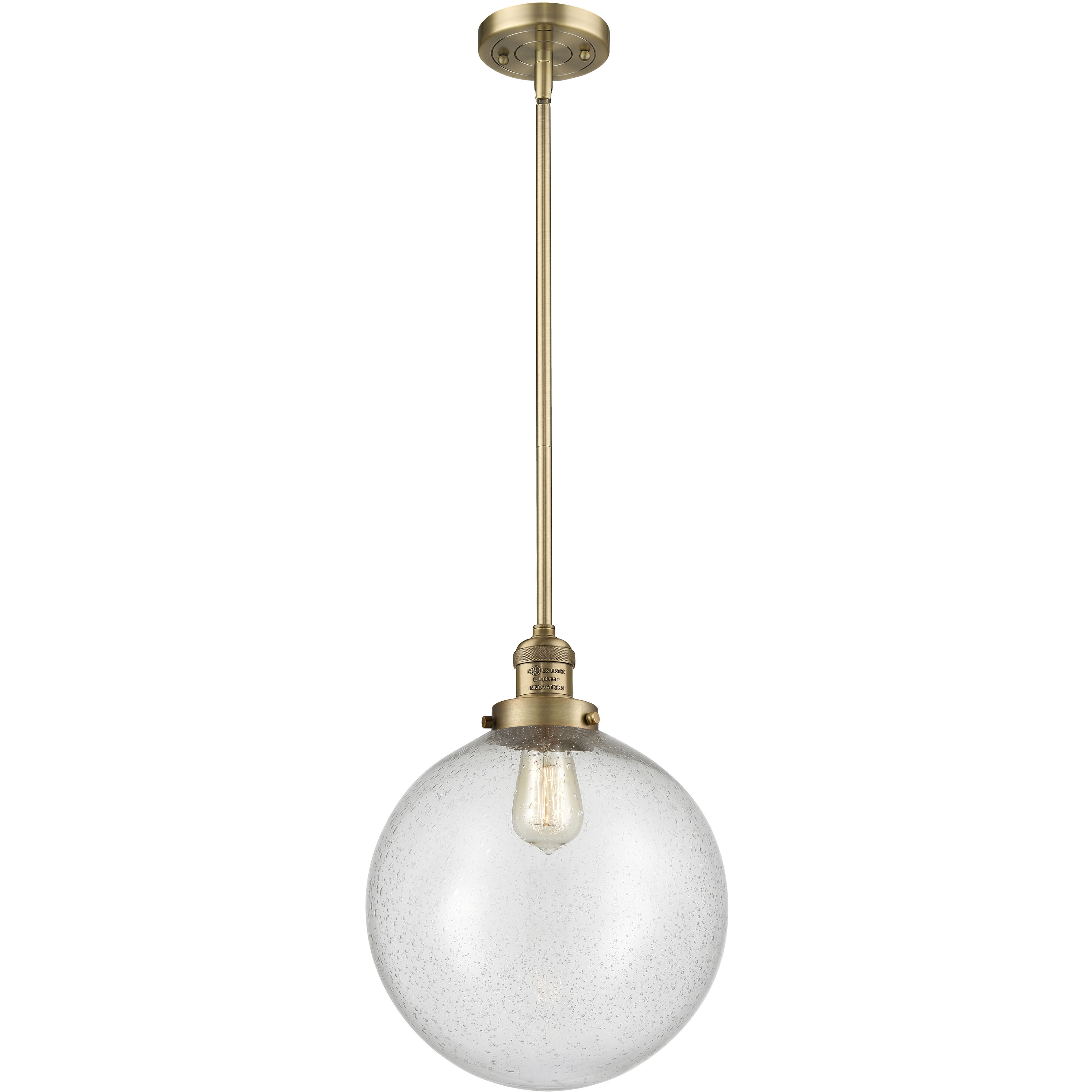 Franklin Restoration Beacon 1 Light 12 inch Brushed Brass Mini Pendant Ceiling Light in Incandescent, Seedy, Franklin Restoration